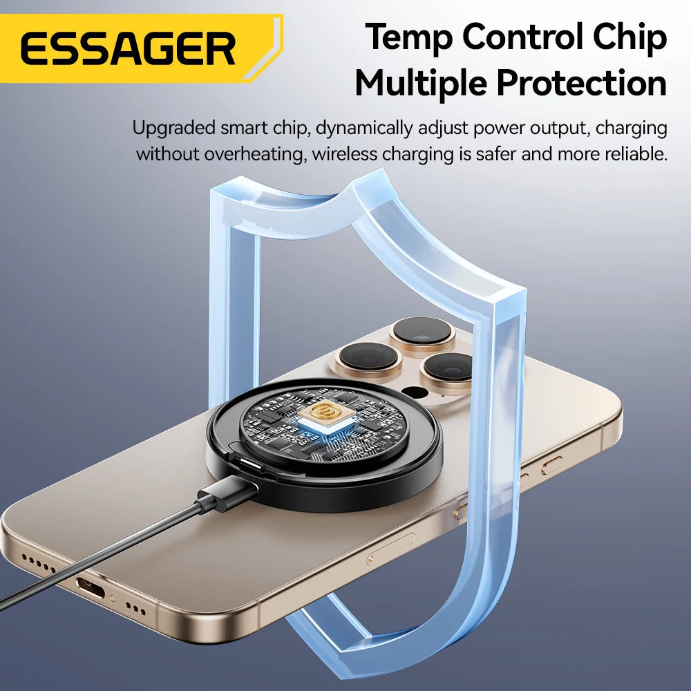 Essager Magnetic Wireless Charger With Holder 15W Fast Charging For iPhone16 15 14 13Pro Max Airpods Mini Wireless Phone Charger