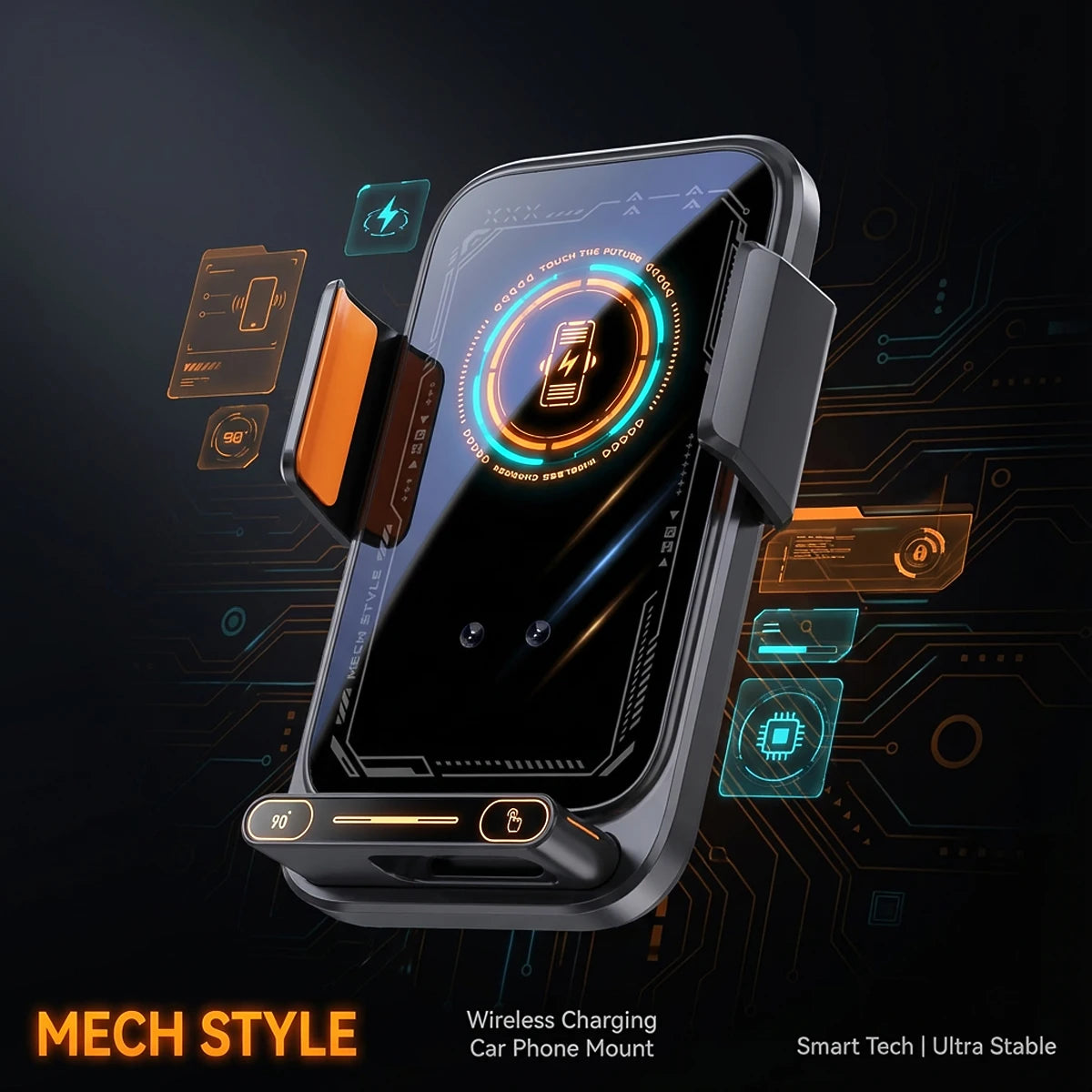 Car Phone Charger Phone Holder 15W Wireless & Wired Charger Auto Sensing One-Touch Release and Rotation Qi FCC ROHS Certified