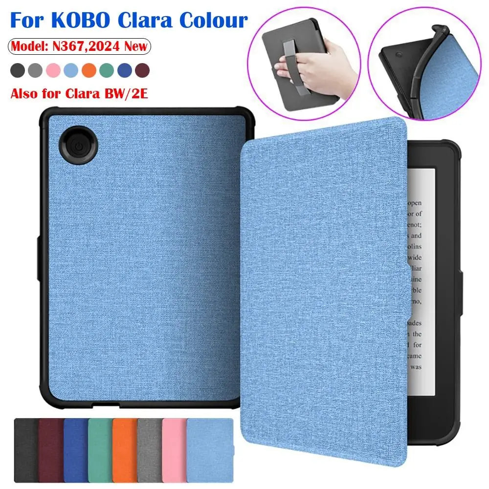 For KOBO Clara Colour/BW/2E 6 inch eReader Case 2024 New N367 Smart Cover Hand Support Funda Auto Sleep/Wake Protective Shell