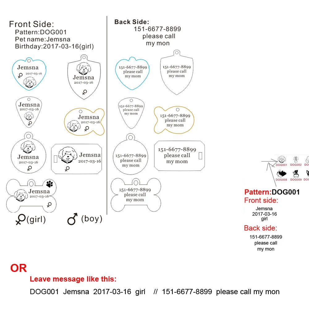 Free Engraving Dog Cat ID Tag For Puppy And Kitten Pet Accessories Customized Name Telephone Pattern Personalized Accessory