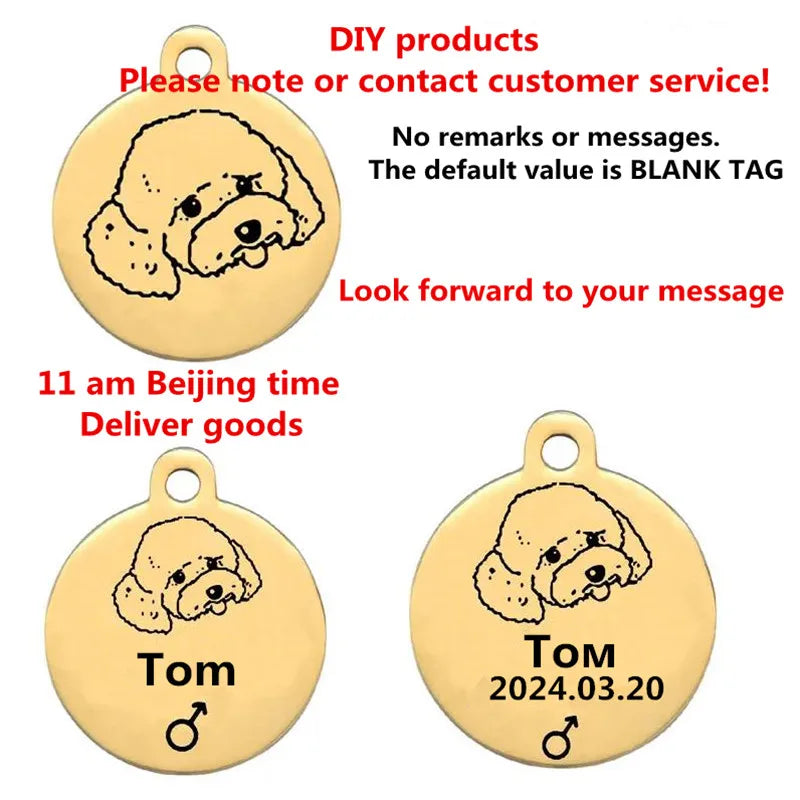 Free Engraving Dog Cat ID Tag For Puppy And Kitten Pet Accessories Customized Name Telephone Pattern Personalized Accessory